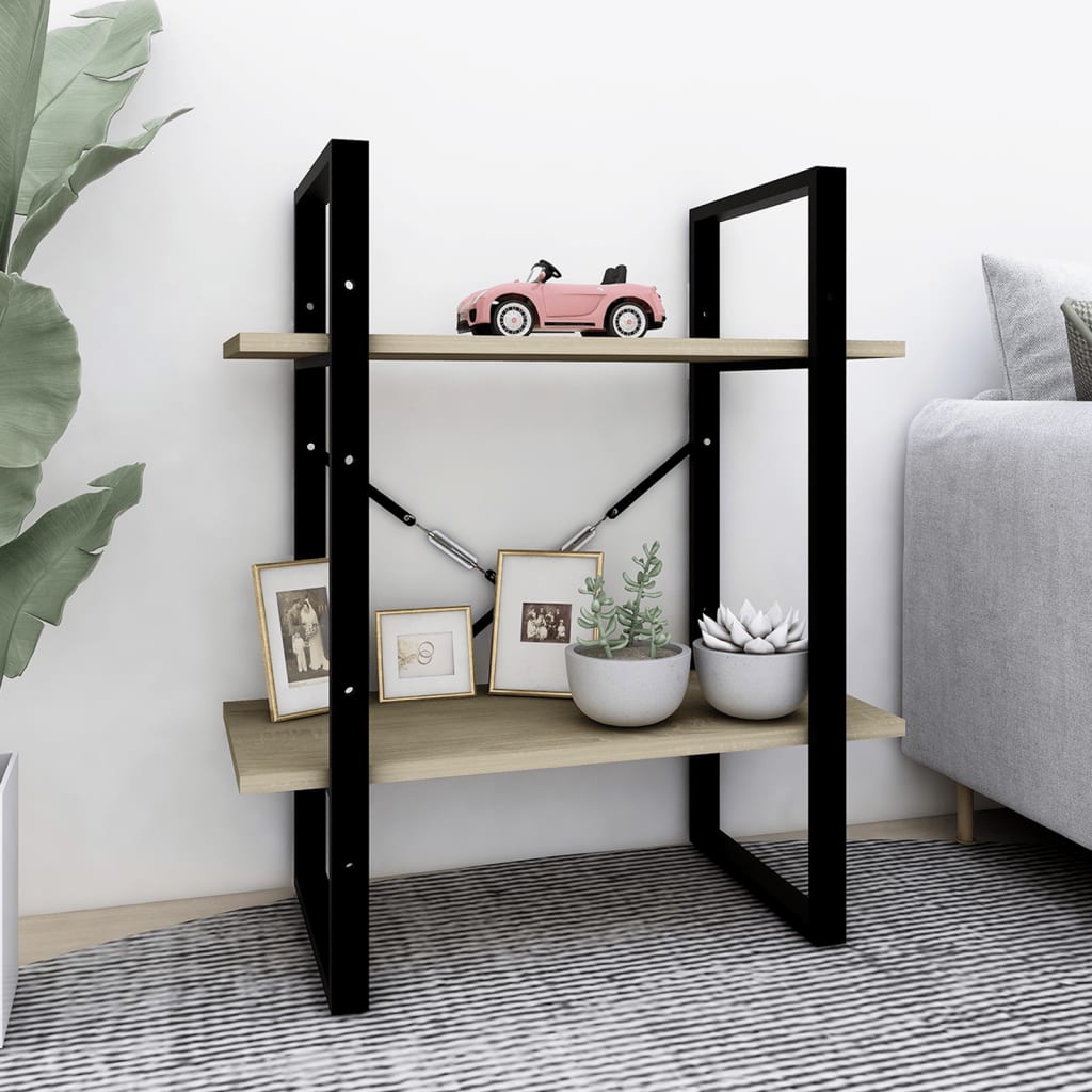 bogreol med 2 hylder 60x30x70 cm konstrueret træ sonoma-eg billede