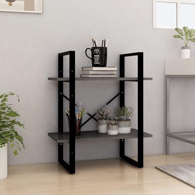 bogreol 60x30x70 cm 2 hylder massivt fyrretræ grå