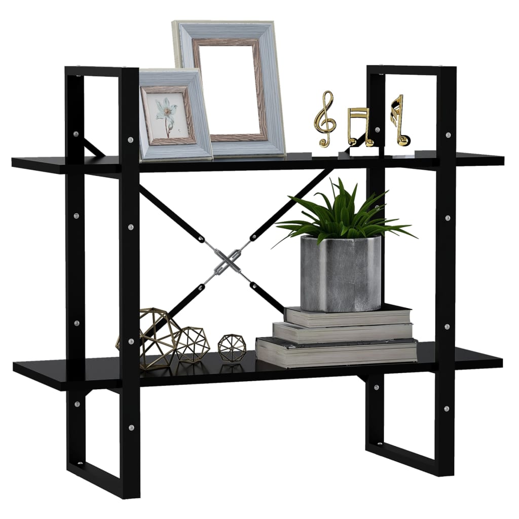 bogreol med 2 hylder 80x30x70 cm konstrueret træ sort