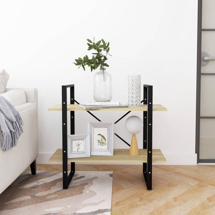 bogreol med 2 hylder 80x30x70 cm konstrueret træ sonoma-eg