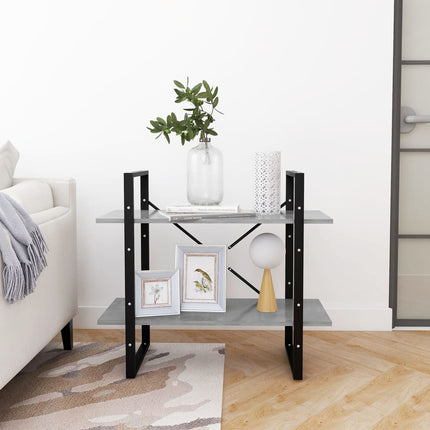 bogreol med 2 hylder 80x30x70 cm konstrueret træ betongrå