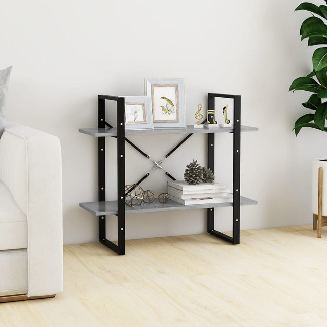 bogreol med 2 hylder 80x30x70 cm konstrueret træ betongrå