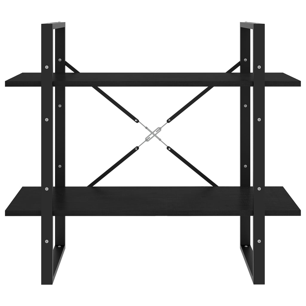 bogreol med 2 hylder 80x30x70 cm massivt fyrretræ sort