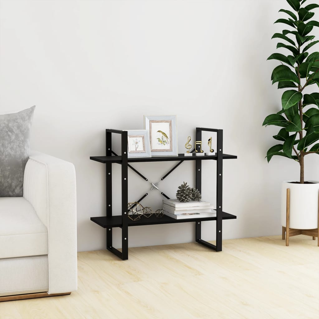 bogreol med 2 hylder 80x30x70 cm massivt fyrretræ sort