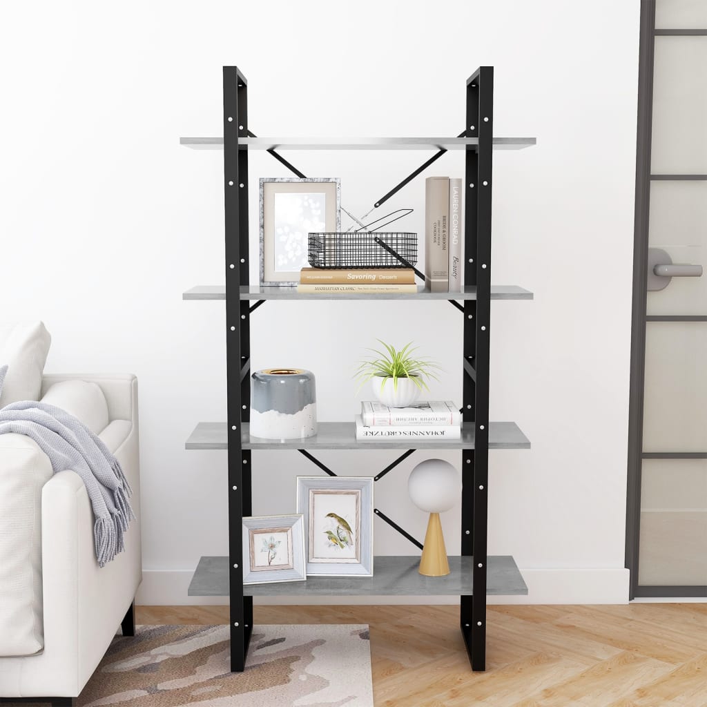 bogreol med 4 hylder 80x30x140 cm konstrueret træ betongrå