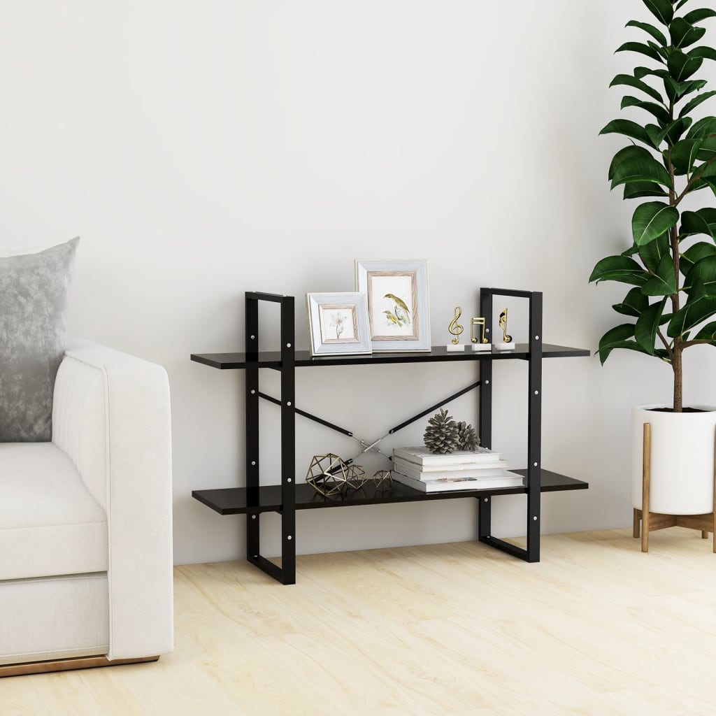 bogreol med 2 hylder 100x30x70 cm konstrueret træ sort