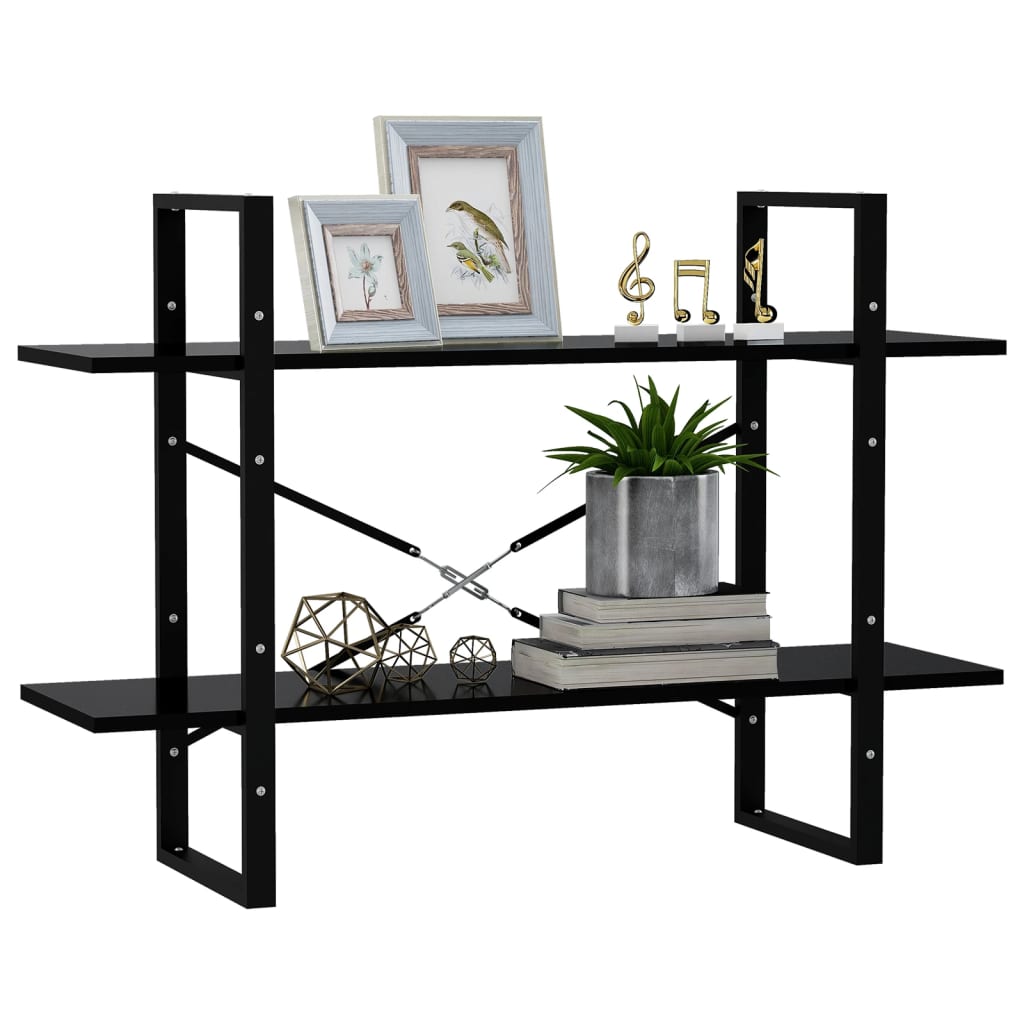 bogreol med 2 hylder 100x30x70 cm konstrueret træ sort