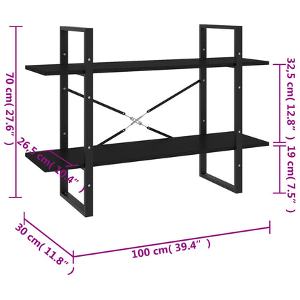 bogreol med 2 hylder 100x30x70 cm konstrueret træ sort