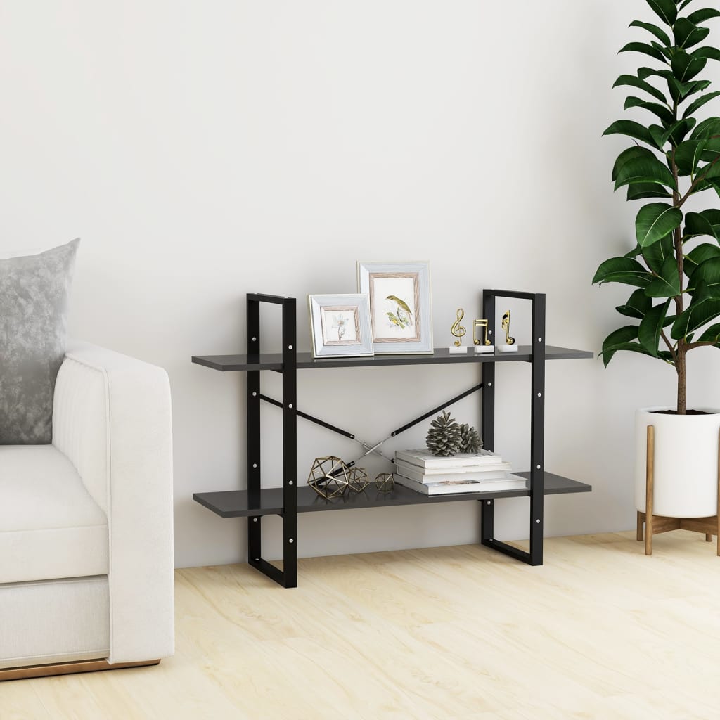 bogreol med 2 hylder 100x30x70 cm konstrueret træ grå