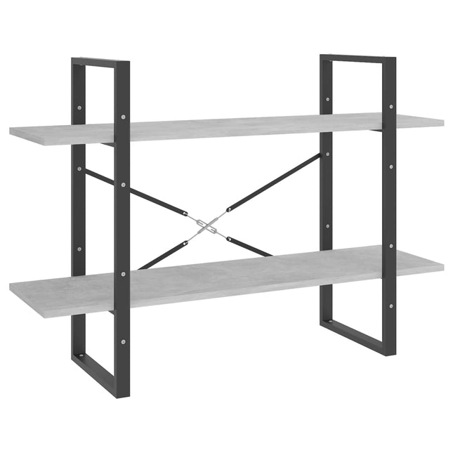 bogreol med 2 hylder 100x30x70 cm konstrueret træ betongrå
