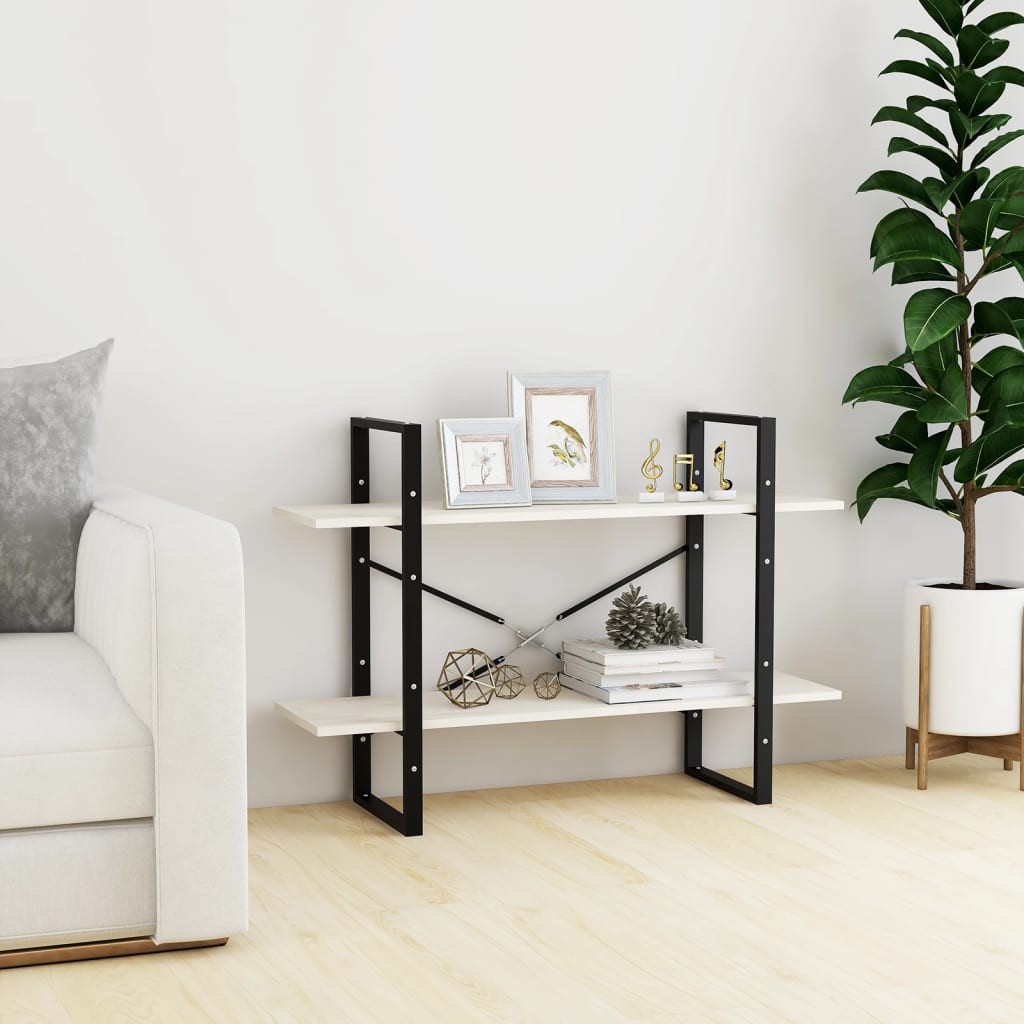 bogreol med 2 hylder 100x30x70 cm massivt fyrretræ hvid