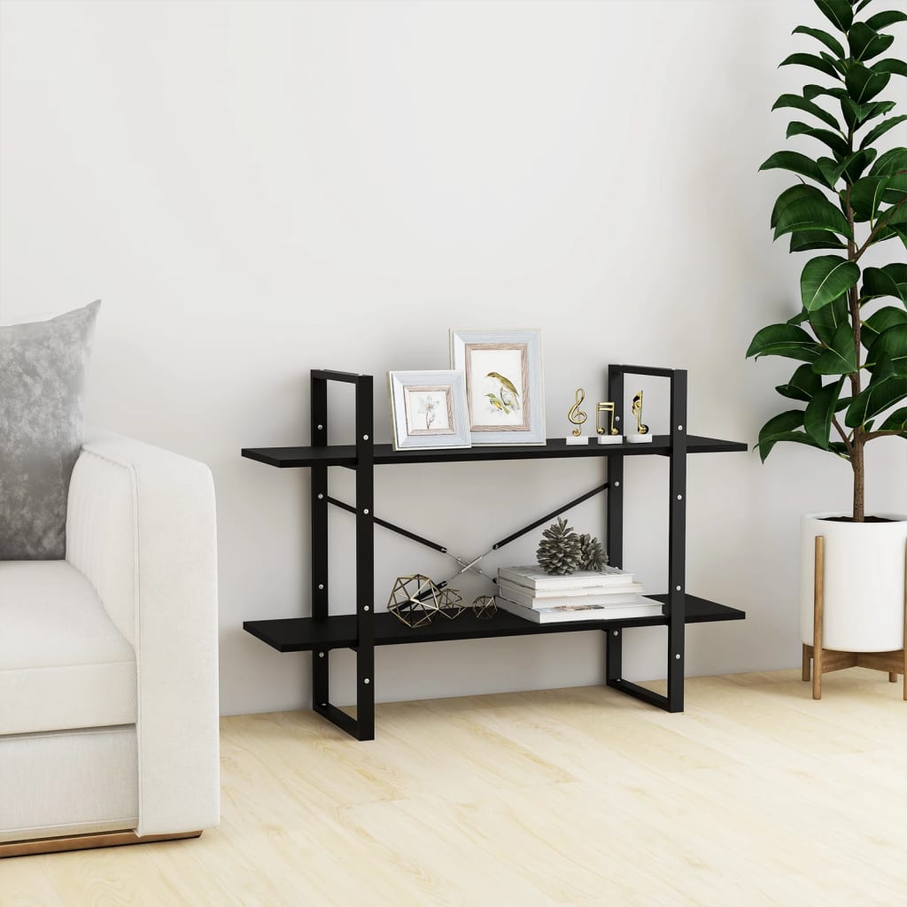 bogreol med 2 hylder 100x30x70 cm massivt fyrretræ sort