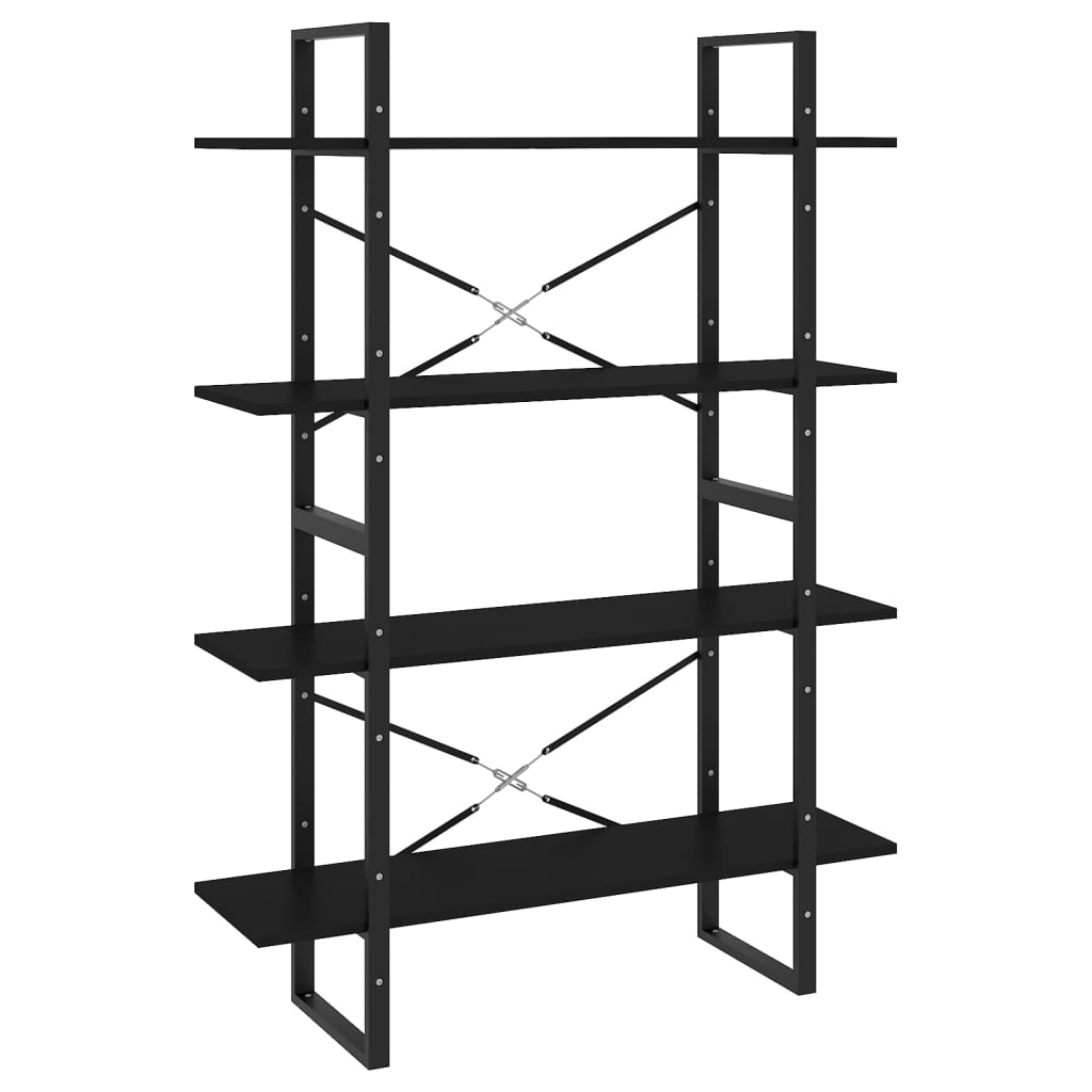bogreol med 4 hylder 100x30x140 cm konstrueret træ sort
