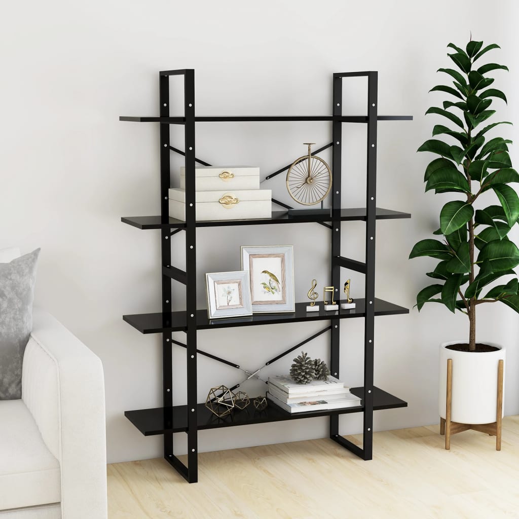 bogreol med 4 hylder 100x30x140 cm konstrueret træ sort