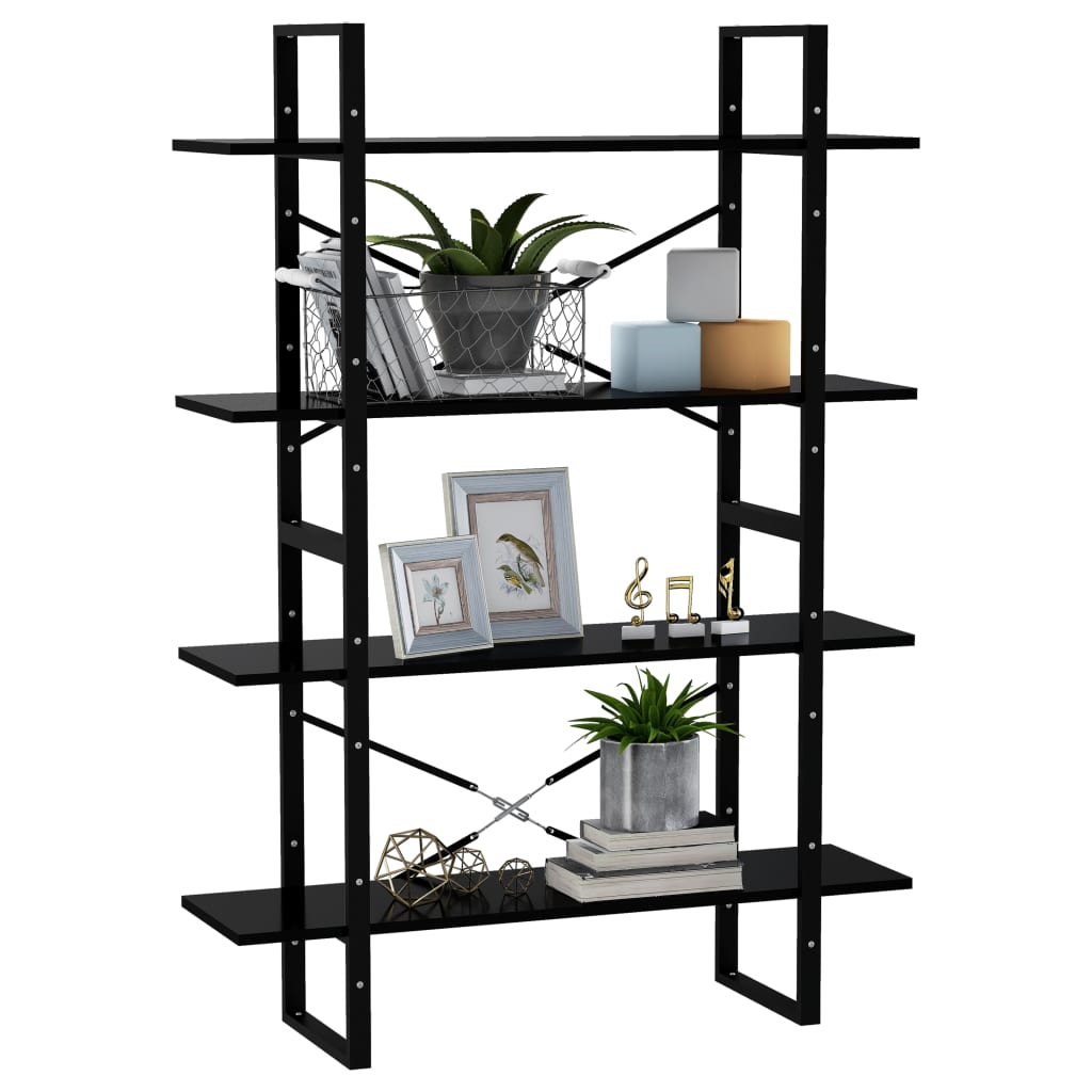 bogreol med 4 hylder 100x30x140 cm konstrueret træ sort