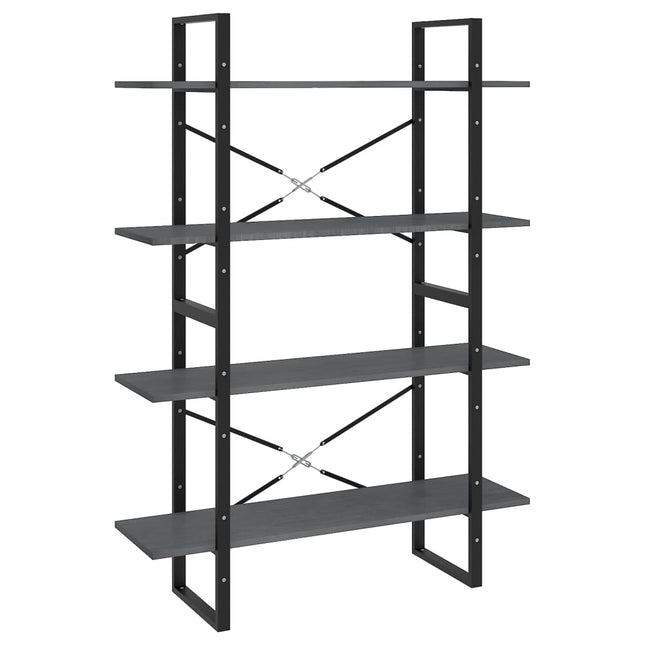 bogreol med 4 hylder 100x30x140 cm massivt fyrretræ grå