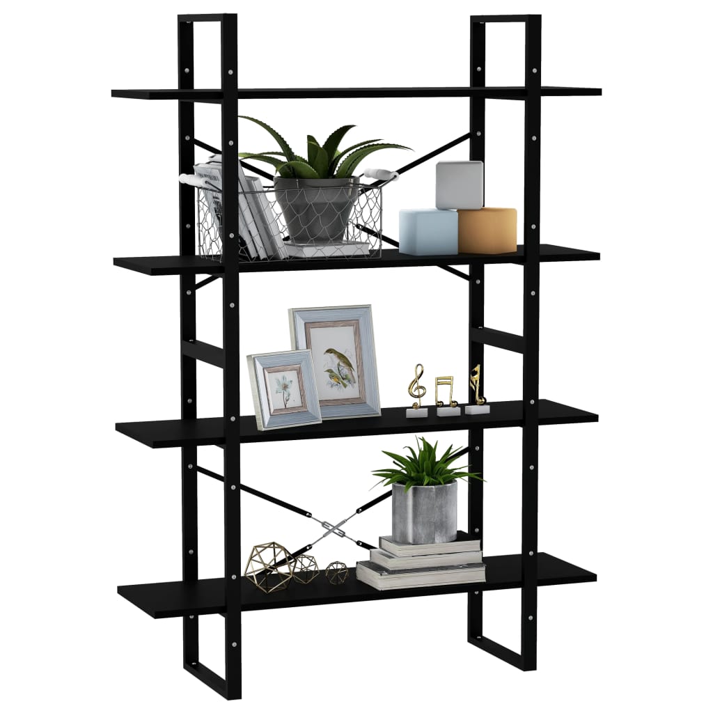bogreol med 4 hylder 100x30x140 cm massivt fyrretræ sort