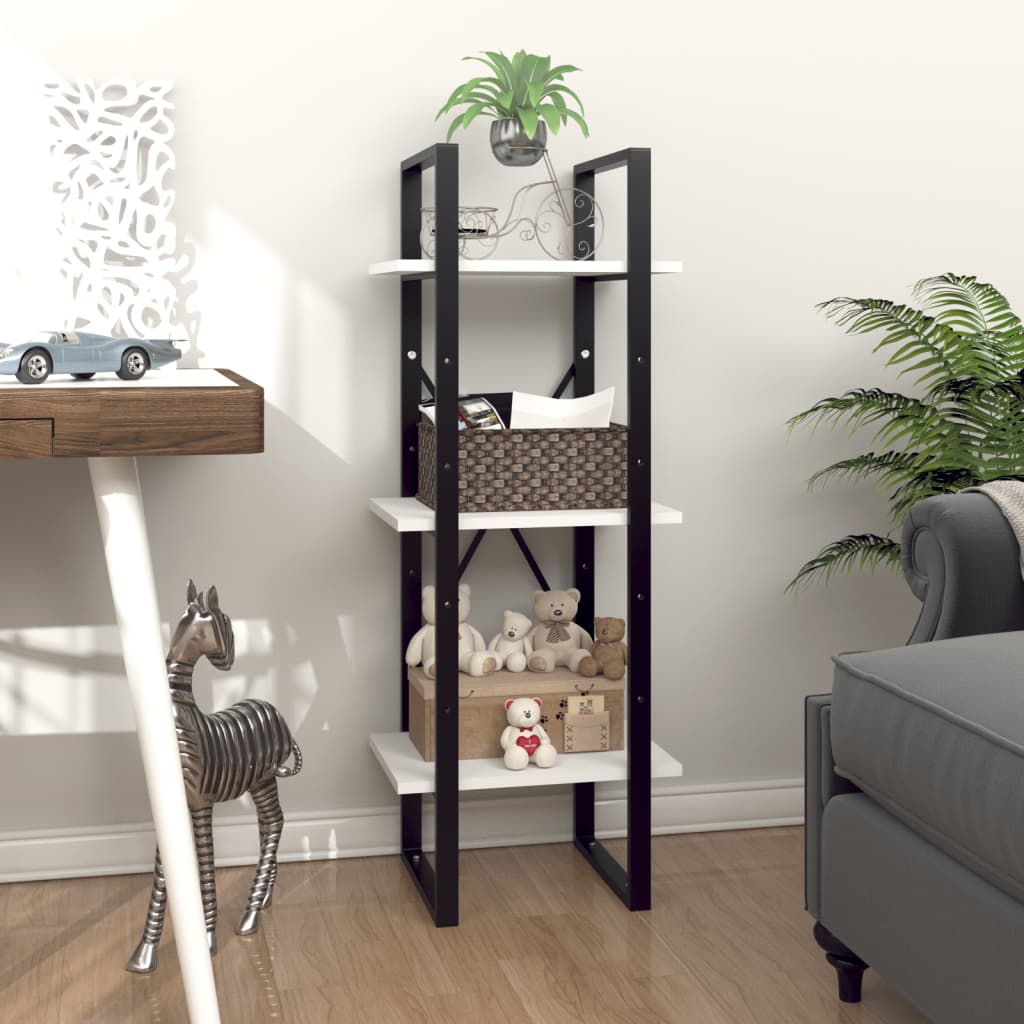 bogreol med 3 hylder 40x30x105 cm konstrueret træ hvid