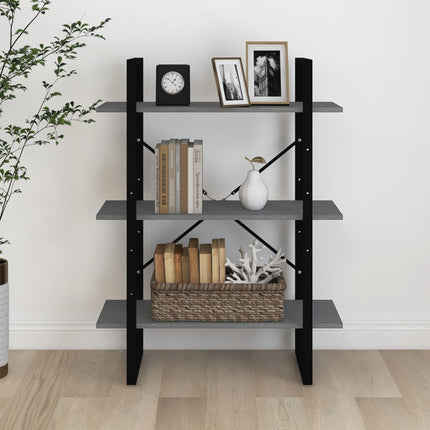 bogreol med 3 hylder 80x30x105 cm massivt fyrretræ grå
