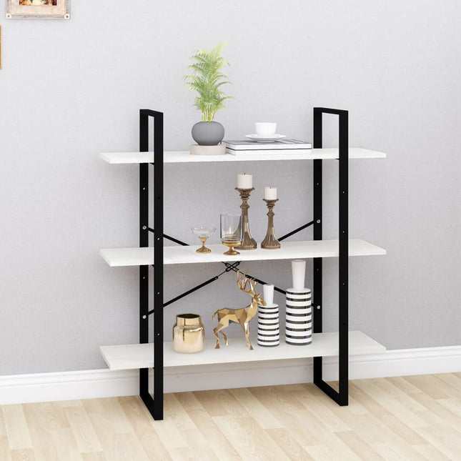bogreol med 3 hylder 100x30x105 cm massivt fyrretræ hvid