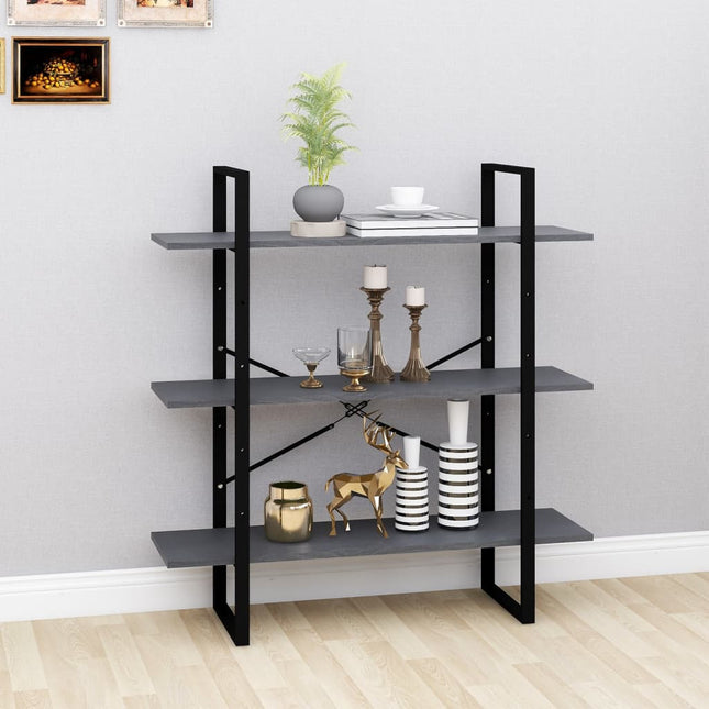 bogreol med 3 hylder 100x30x105 cm massivt fyrretræ grå
