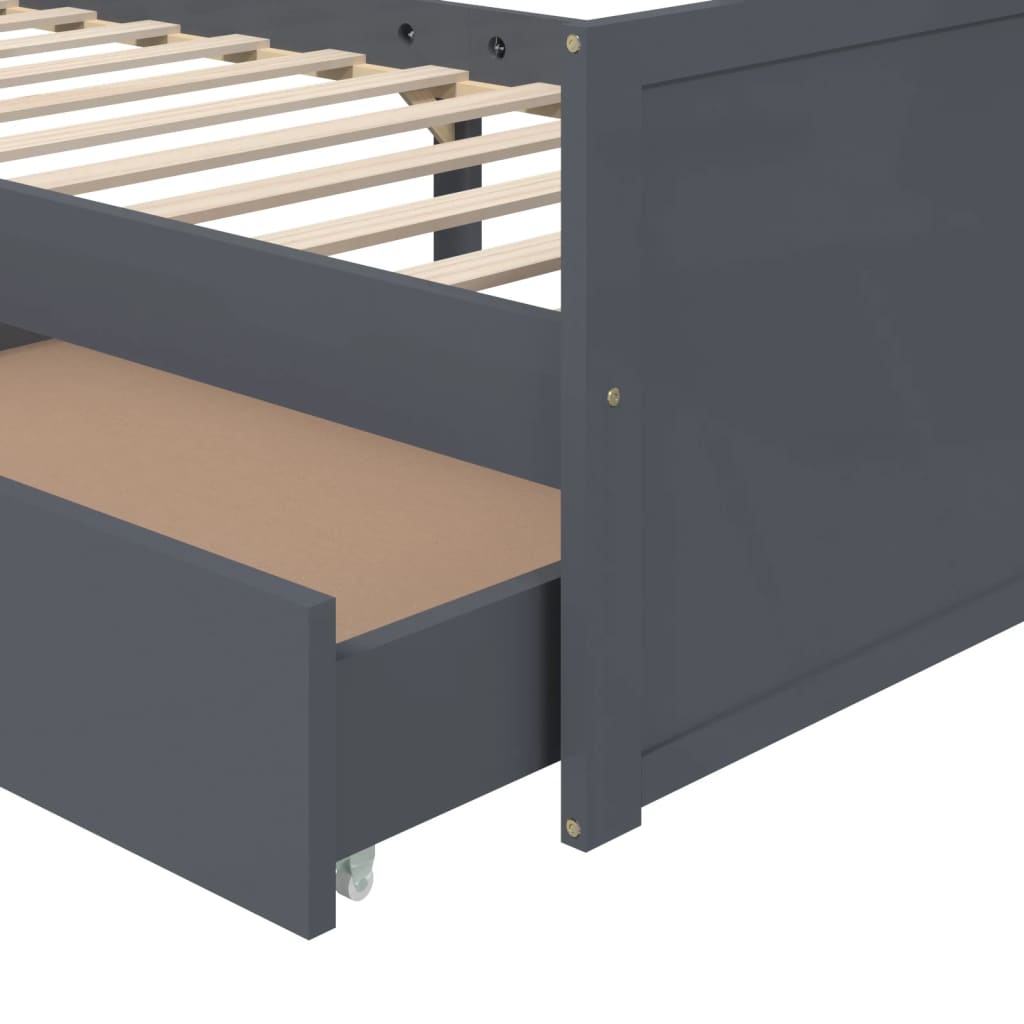 sengeramme med skuffer 90x200 cm massivt fyrretræ mørkegrå