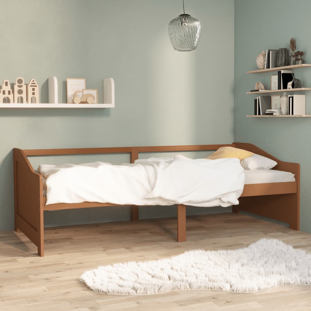 3-personers daybed 90x200 cm massivt fyrretræ gyldenbrun billede