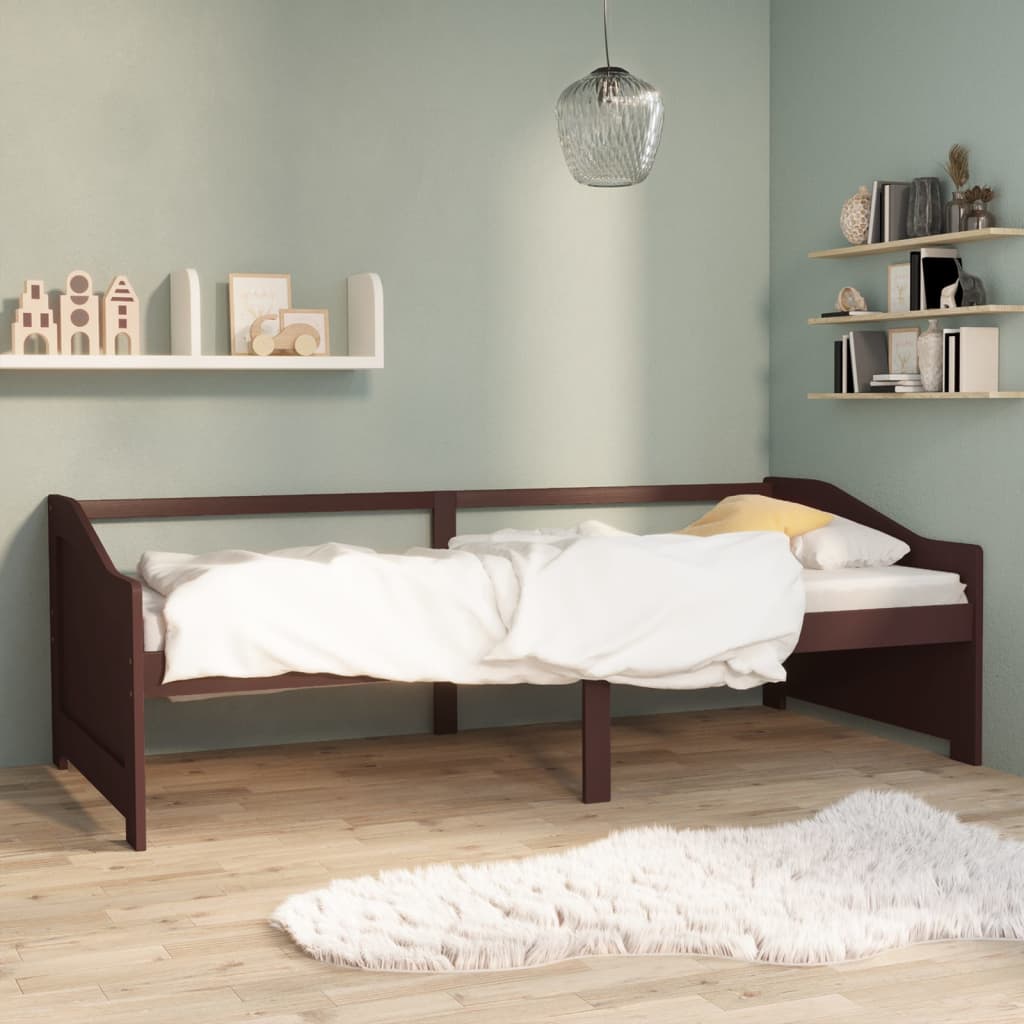 3-personers daybed 90x200 cm massivt fyrretræ mørkebrun billede