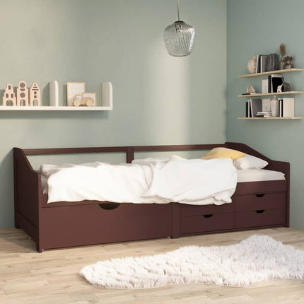 3-personers daybed skuffer 90x200 cm massivt fyrretræ mørkebrun