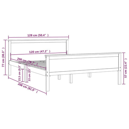 sengestel 120x200 cm massivt fyrretræ
