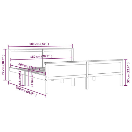 sengeramme 180x200 cm massivt fyrretræ