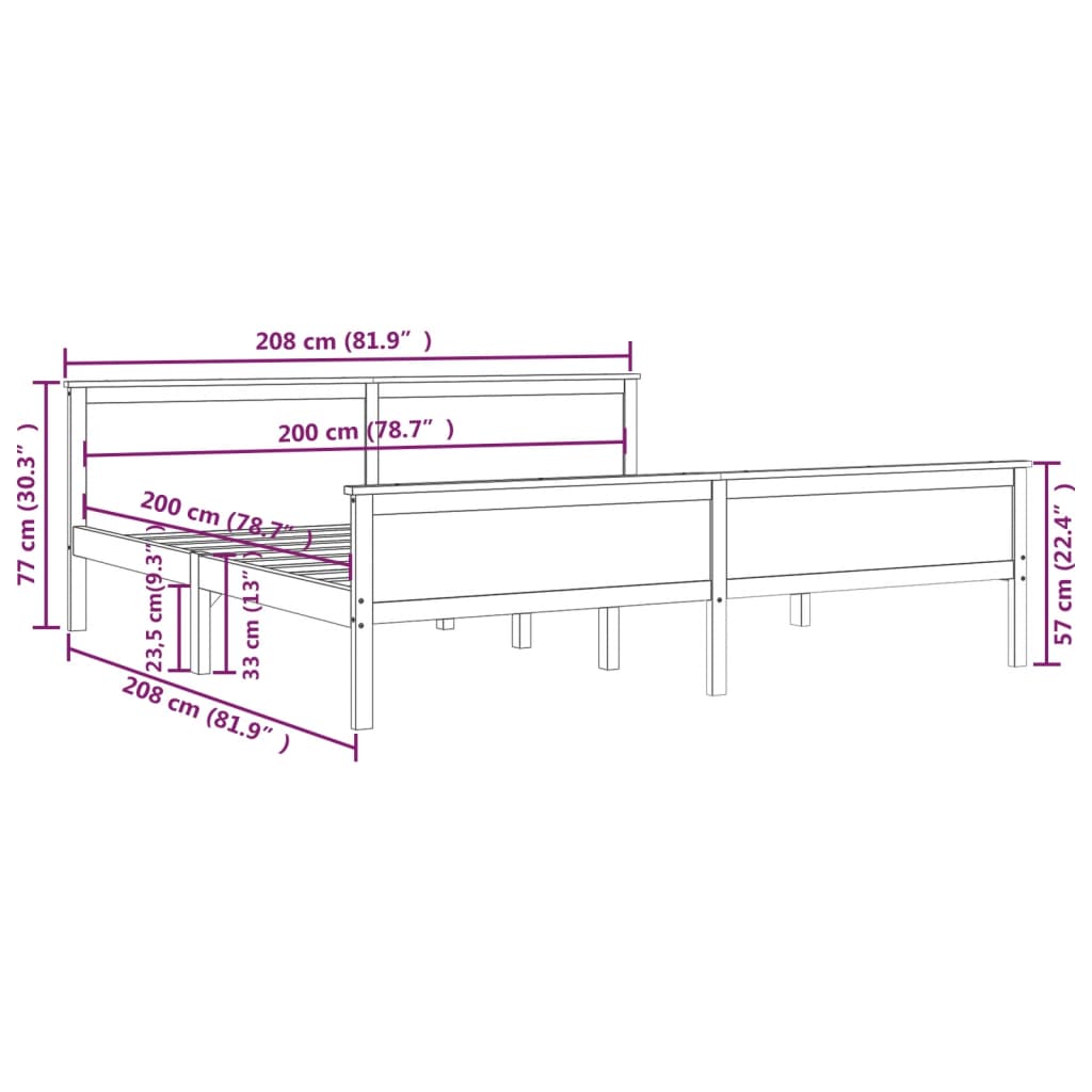 sengeramme 200x200 cm massivt fyrretræ gyldenbrun