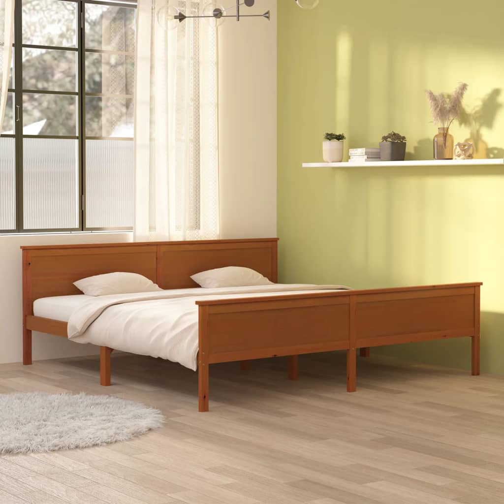 sengeramme 200x200 cm massivt fyrretræ gyldenbrun