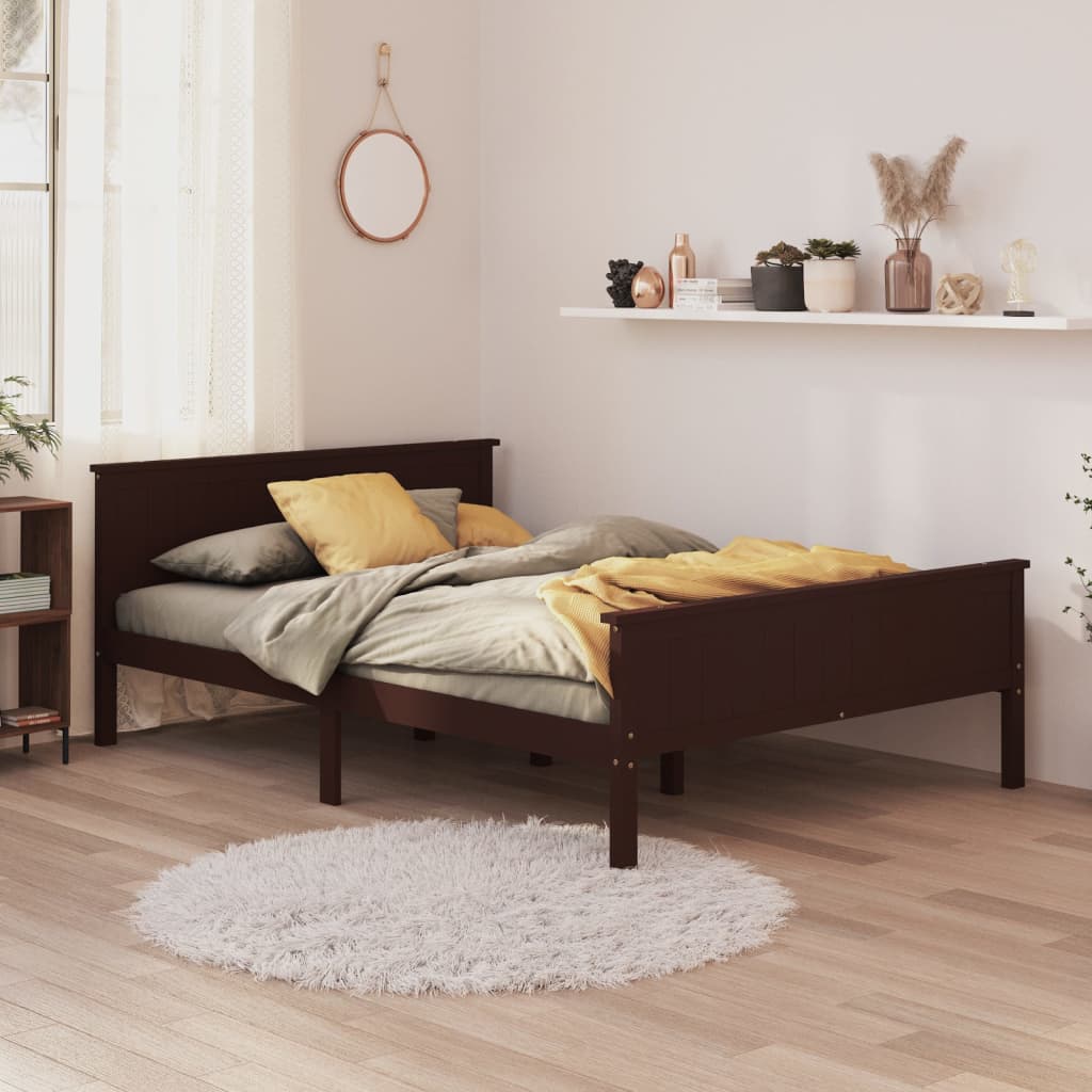 sengeramme 160x200 cm massivt fyrretræ mørkebrun