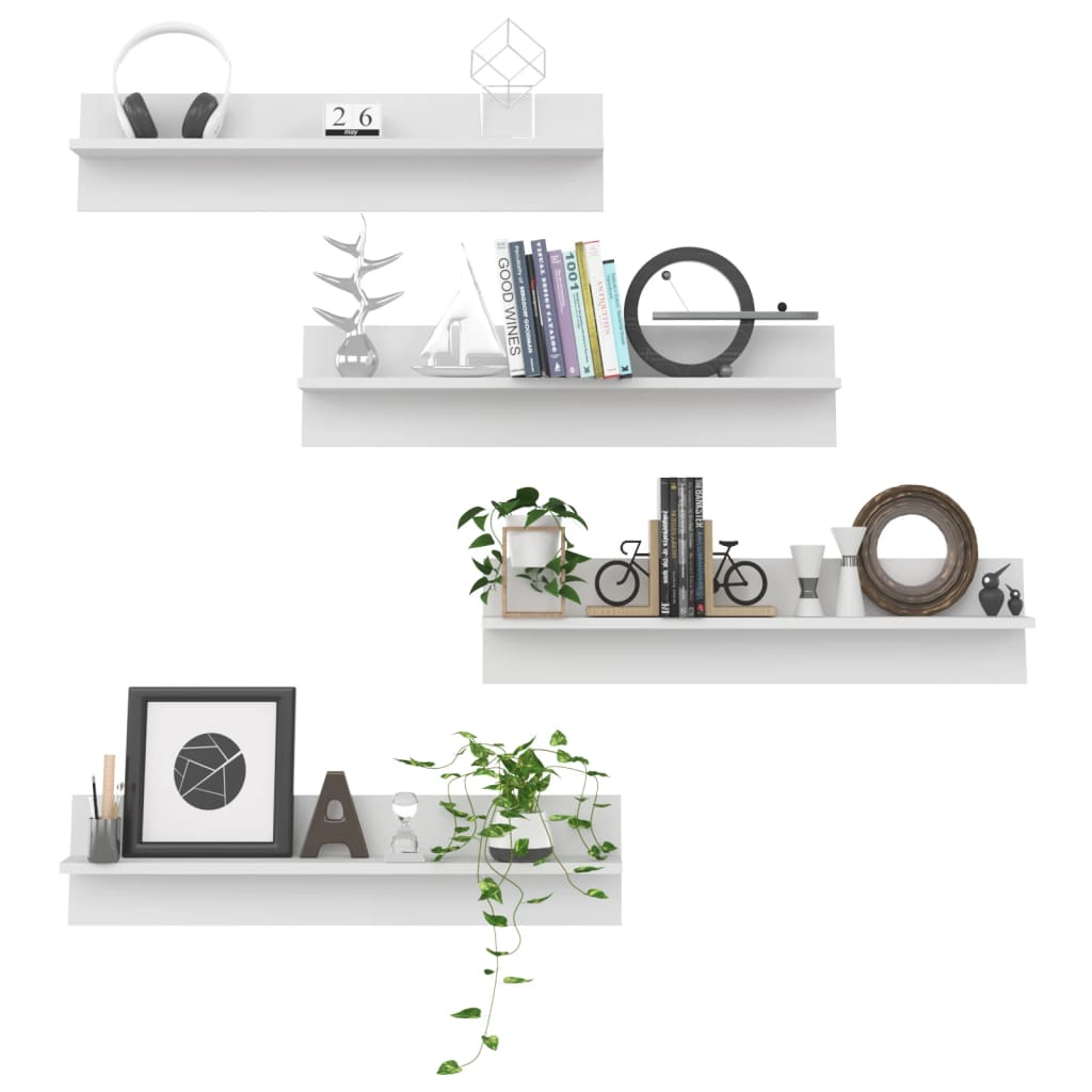 væghylder 4 stk. 80x11,5x18 cm konstrueret træ hvid