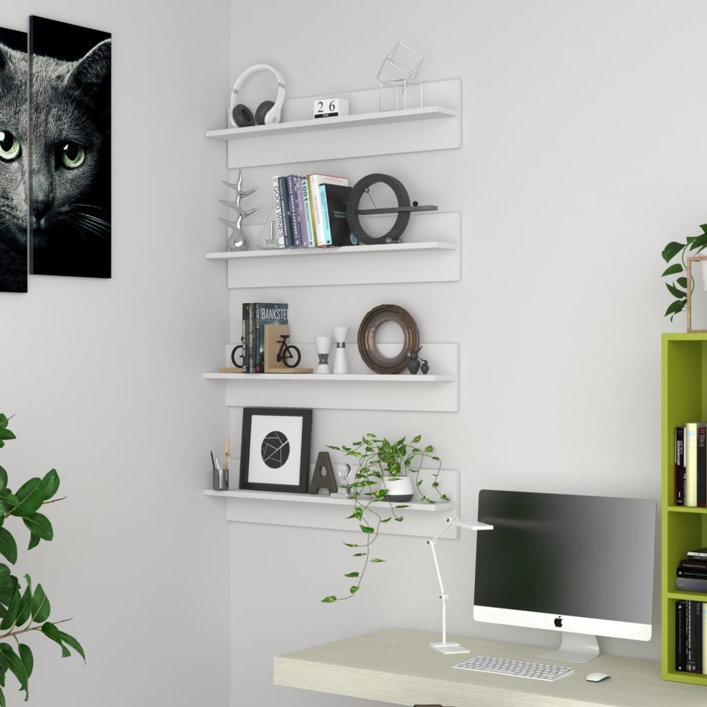 væghylder 4 stk. 80x11,5x18 cm konstrueret træ hvid