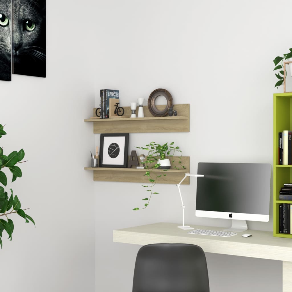 væghylder 2 stk. 80x11,5x18 cm konstrueret træ sonoma-eg