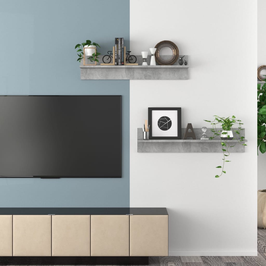 væghylder 2 stk. 80x11,5x18 cm konstrueret træ betongrå