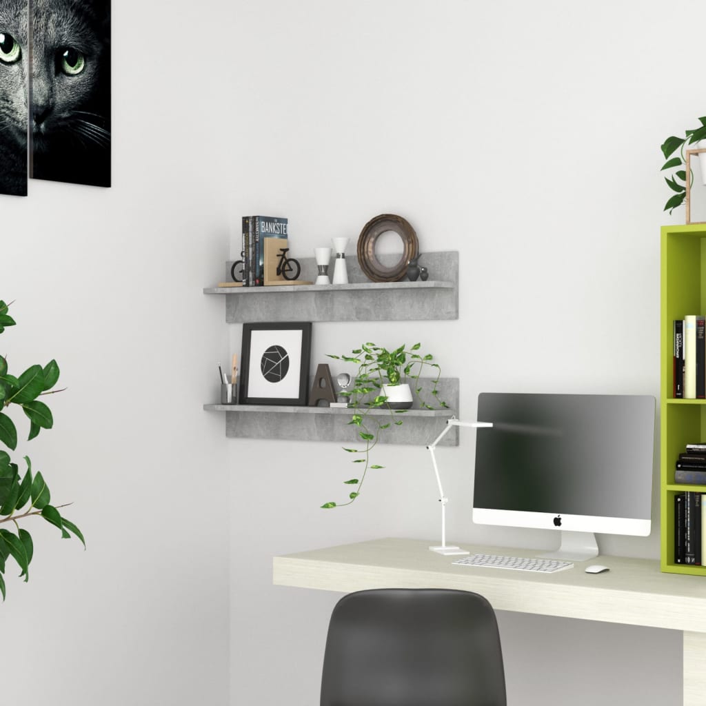 væghylder 2 stk. 80x11,5x18 cm konstrueret træ betongrå