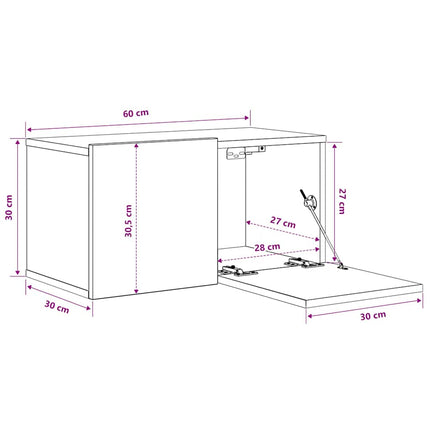 væghængte tv-skabe 2 stk. 60x30x30 cm sonoma-eg