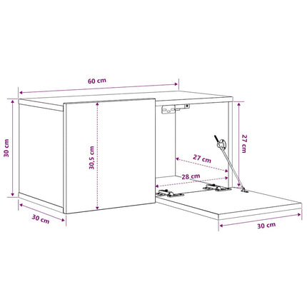 væghængte tv-skabe 2 stk. 60x30x30 cm betongrå