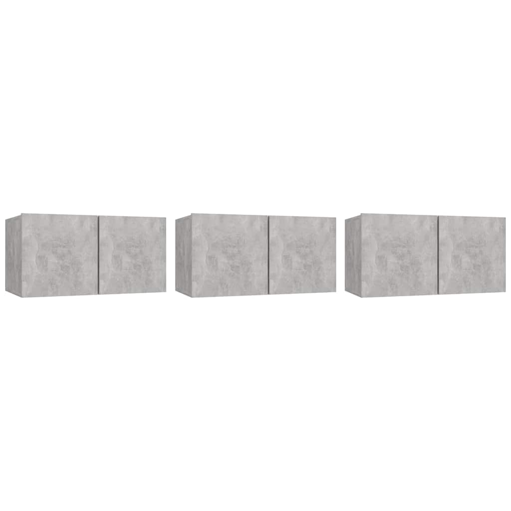væghængte tv-skabe 3 stk. 60x30x30 cm betongrå