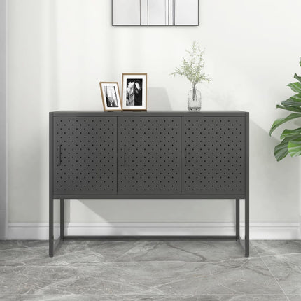 skænk 105x35x75 cm stål og glas antracitgrå