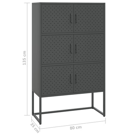 højskab 80x35x135 cm stål antracitgrå