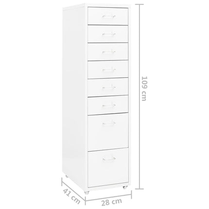 mobilt arkivskab 28x41x109 cm metal hvid