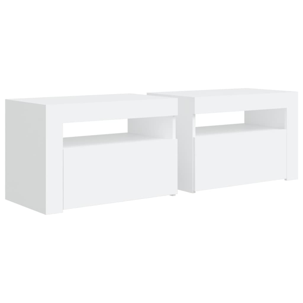 sengeborde med LED-lys 2 stk. 60x35x40 cm hvid