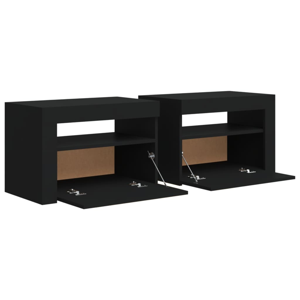 sengeborde med LED-lys 2 stk. 60x35x40 cm sort