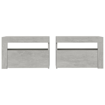 sengeborde med LED-lys 2 stk. 60x35x40 cm betongrå