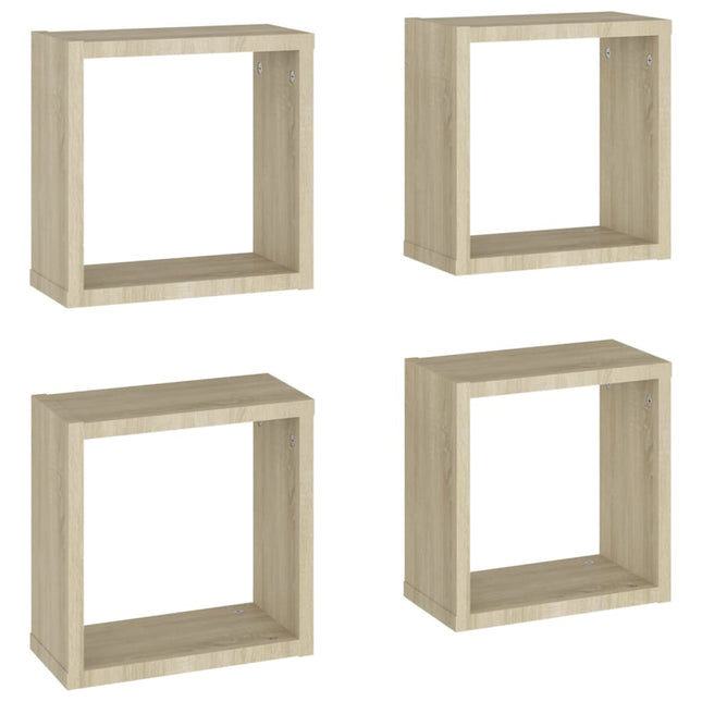 væghylder 4 stk. 30x15x30 cm kubeformet sonoma-eg