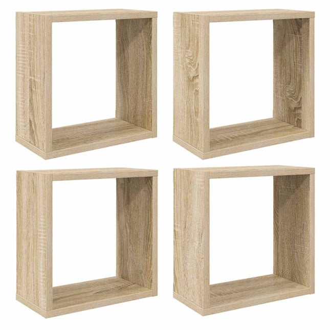væghylder 4 stk. 30x15x30 cm kubeformet sonoma-eg